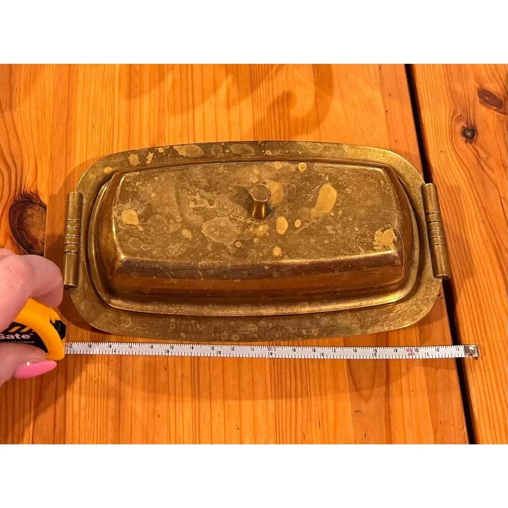 Tommi Parzinger Dorlyn Silversmiths vintage MCM lacquered brass butter dish rare